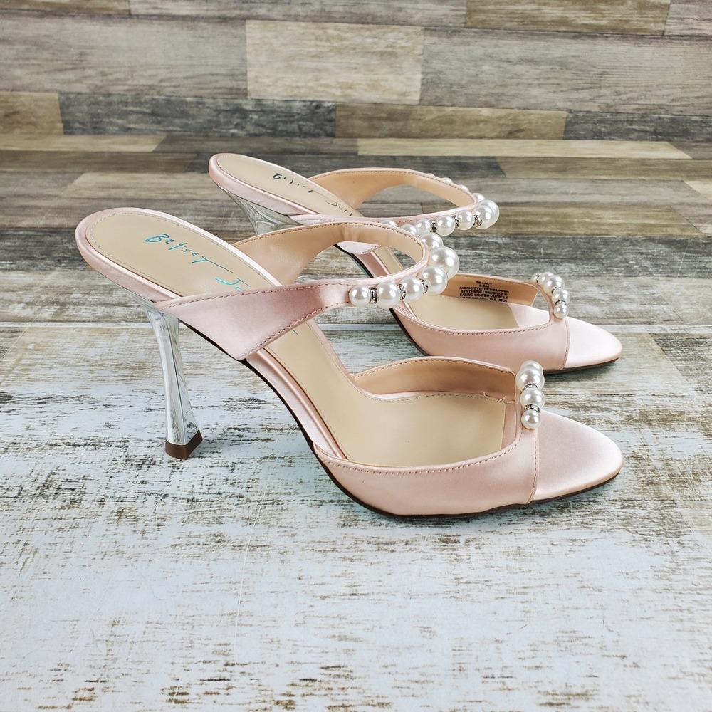 Betsey Johnson Lacy Womens Sandals Sz 8.5 Blush Embellished Satin Stiletto Heel